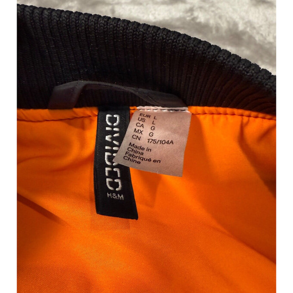 H&M Oversized Black Bomber Jacket Orange Lining Womens Size L - Picture 3 of 7